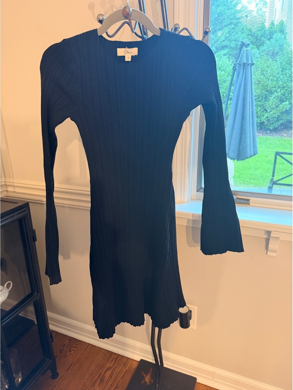 Elan Black Ribbed Long Sleeve Dress Size Small